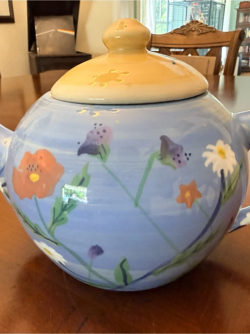 Vintage 1989 Hartstone Pottery Blue Wildflower Ceramic Teapot With Lid